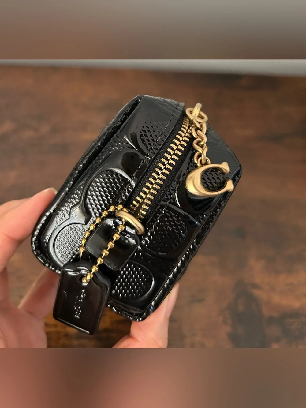 Coach Black Patent Leather Signature Cosmetic Bag
